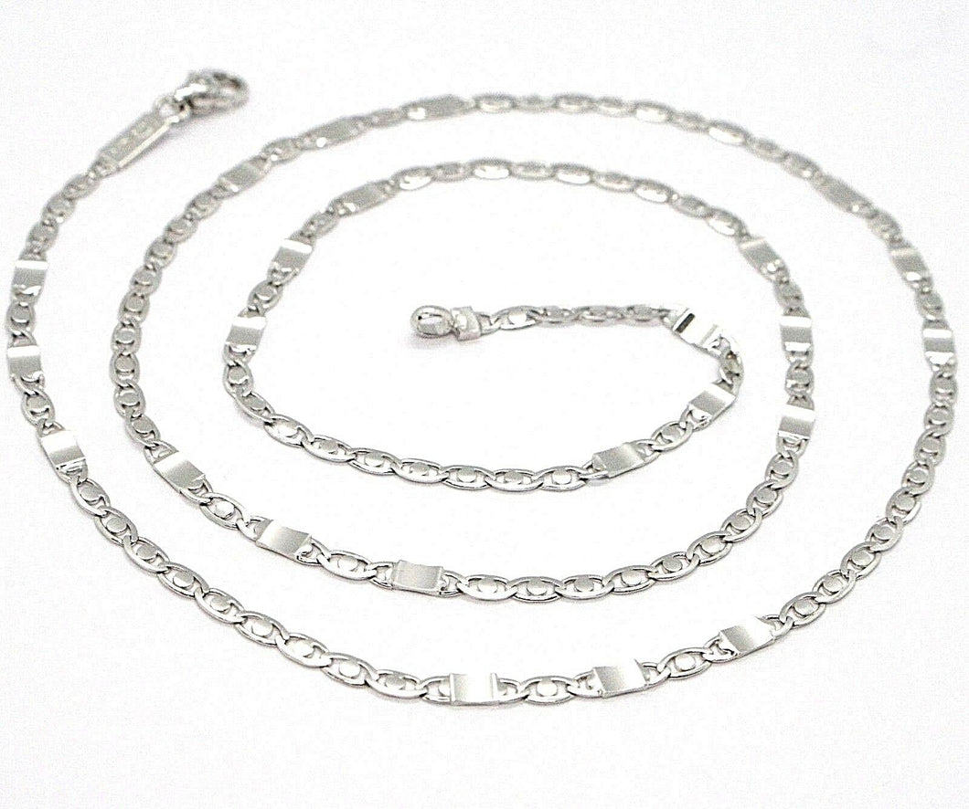 18k white gold chain flat oval alternate link 3 mm, 20 inches, Italy made.