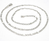 18k white gold chain flat oval alternate link 3 mm, 20 inches, Italy made.