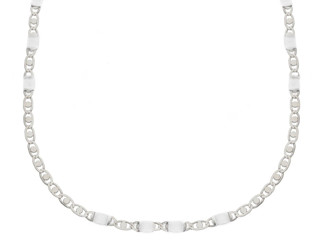 18K WHITE GOLD FLAT CHAIN NECKLACE 2.5mm EYES OVALS WITH CIRCLES & PLATES, 20