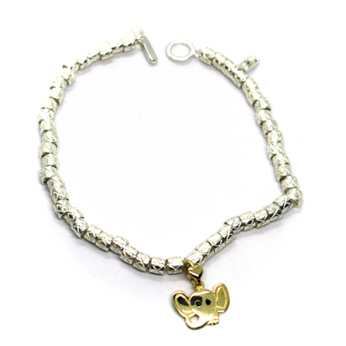 925 STERLING SILVER CUBES BRACELET 9K YELLOW GOLD 12mm ELEPHANT PUPPY PENDANT.