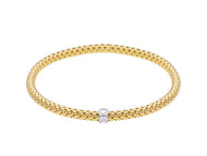 18k yellow white gold elastic bracelet, basket popcorn tube width 4mm 0.16