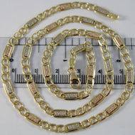 18k white yellow rose gold chain gourmette bubbles 4 mm link 15.75 made in Italy.