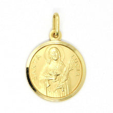 Load image into Gallery viewer, 18k yellow gold Holy St Saint Santa Lucia Lucy round medal pendant, small 13 mm.
