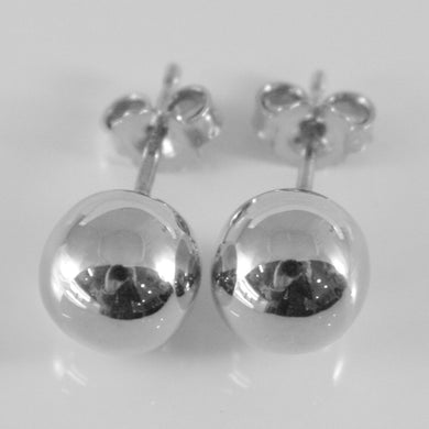 18k white gold earrings with big 8 mm balls ball round sphere, made in Italy.