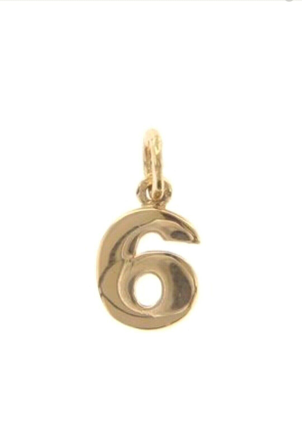 18k yellow gold number 6 six small pendant charm, 0.4