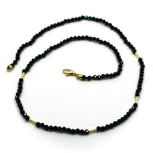 Load image into Gallery viewer, 18K YELLOW GOLD NECKLACE 17.3&quot;, 44cm FACETED ROUND 3mm BLACK SPINEL WORKED TUBES.
