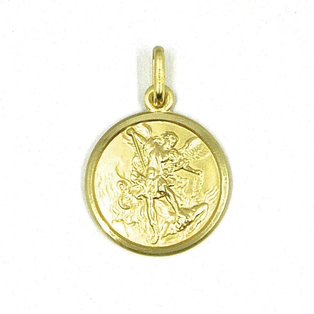 SOLID 18K YELLOW GOLD SAINT MICHAEL ARCHANGEL 13 MM MEDAL, PENDANT MADE IN ITALY