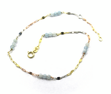 Load image into Gallery viewer, 18K YELLOW ROSE WHITE GOLD ANKLET 9.8&quot; 25cm FACETED AQUAMARINE DIAMETER 3mm
