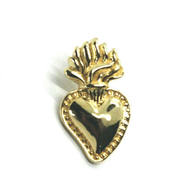 18K YELLOW GOLD SMALL 17mm SACRED HEART OF JESUS PENDANT, MADE IN ITALY.