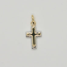 Load image into Gallery viewer, 18k white and yellow gold cross stylized very luster made in Italy 1 inches.
