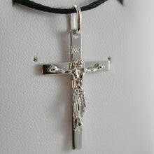 Load image into Gallery viewer, 18k white gold cross with Jesus, smooth, finely squared engravable made in Italy
