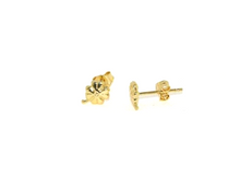 Load image into Gallery viewer, 18k yellow gold flat small baby girl 5mm four leaf earrings, butterfly closure.
