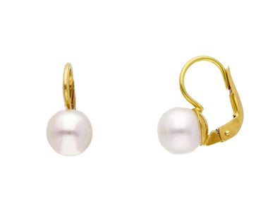 18k yellow gold pendant leverback earrings with 7.5/8mm freshwater white pearls.