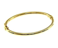 18K YELLOW GOLD BRACELET RIGID BANGLE, 4mm ROUNDED TUBE SMOOTH, SAFETY CLOSURE.