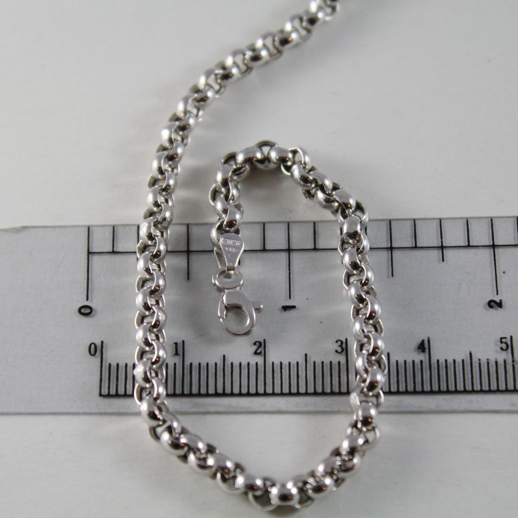 18k white gold chain 23.60 in, big round circle rolo link, 4 mm made in Italy