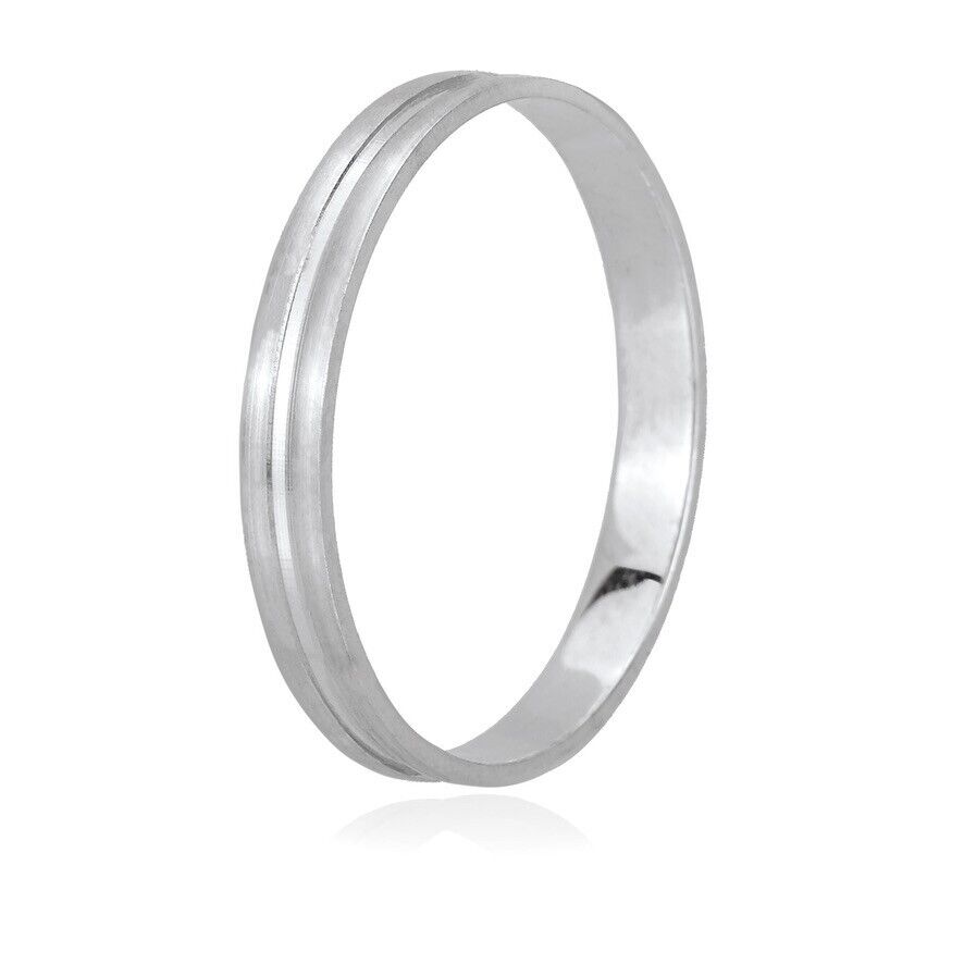 18K WHITE GOLD WEDDING BAND 2.4mm THICK RING ENGAGEMENT DOUBLE SQUARED BINARY.