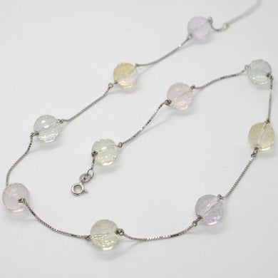 18k white gold necklace venetian chain faceted citrine amethyst prasiolite lemon.
