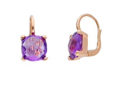 18k rose gold four prongs pendant earring with big 10mm amethyst cushion cut.