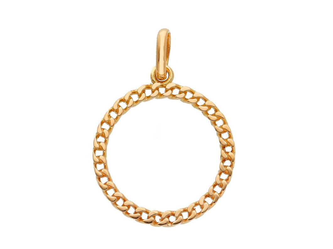 SOLID 18K PINK GOLD 15mm ROUND CIRCLE PENDANT CHARM, GOURMETTE, LUMINOUS SMOOTH.