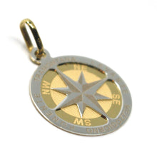 Load image into Gallery viewer, 18K YELLOW WHITE GOLD COMPASS WIND ROSE PENDANT, DIAMETER 1.8 CM, 0.7&quot;, 2 FACES
