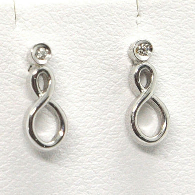 ORSINI 18K WHITE GOLD EARRINGS, MINI INFINITE PENDANT WITH DIAMOND, DROP.