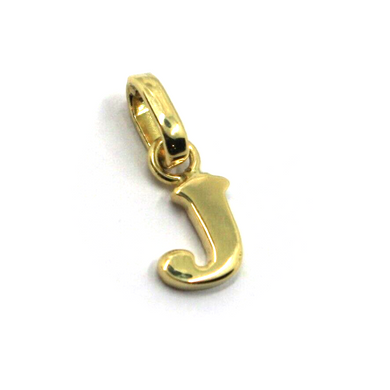 solid 18k yellow gold charm pendant small initial letter J, 10mm, 0.4 inches.