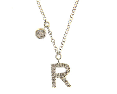 18k white gold necklace, pendant mini initial letter R, 0.7 cm, 0.3