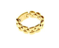 SOLID 18K YELLOW GOLD BAND CHAIN LINK CABLE MESH RING, 3 WIRES, MADE IN ITALY.