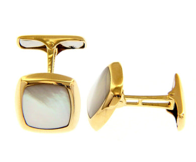 18k yellow gold cufflinks, square 14mm button with mother of pearl made in italy.