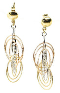 18K YELLOW WHITE ROSE GOLD PENDANT EARRINGS MULTIPLE WORKED CIRCLES SPIRAL 4cm,.