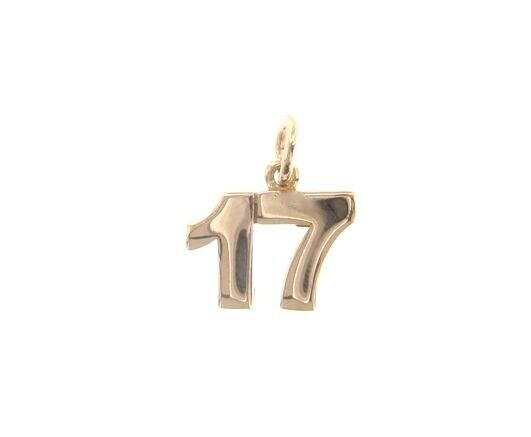 18k rose gold number 17 seventeen small pendant charm, 0.4
