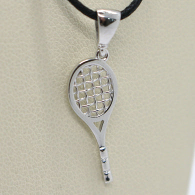 18k white gold tennis racket pendant, charm, 20 mm, 0.8 inches, made in Italy.