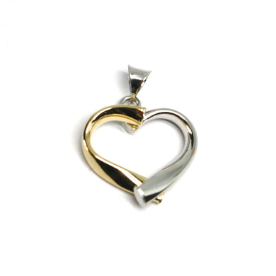 18K YELLOW WHITE GOLD PENDANT ROUNDED HEART, DIAMETER 17mm, 0.67 inches, HUG.