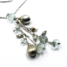 Load image into Gallery viewer, 18k white gold multi wire waterfall aquamarine pendant, drops chain, necklace.
