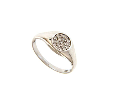 18k white gold band chevalier zirconia ring, central 7mm disc.