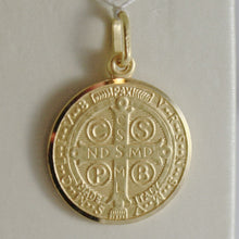 Load image into Gallery viewer, solid 18k yellow gold St Saint Benedict 19 mm medal pendant with Cross.
