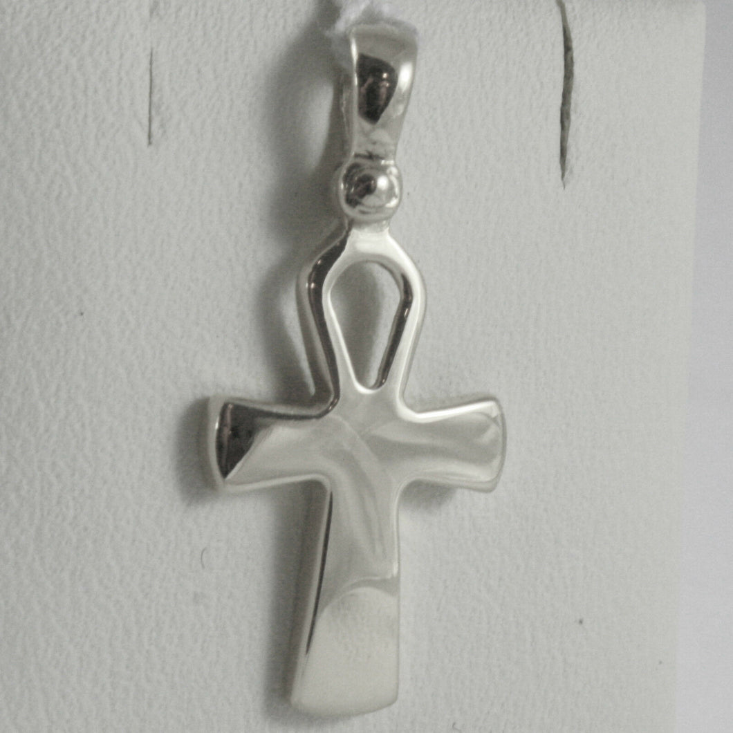 SOLID 18K WHITE GOLD CROSS, CROSS OF LIFE, ANKH, SHINY, 1.02 INCH MADE IN ITALY