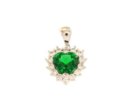 18k white gold heart pendant green crystal, cubic zirconia frame.