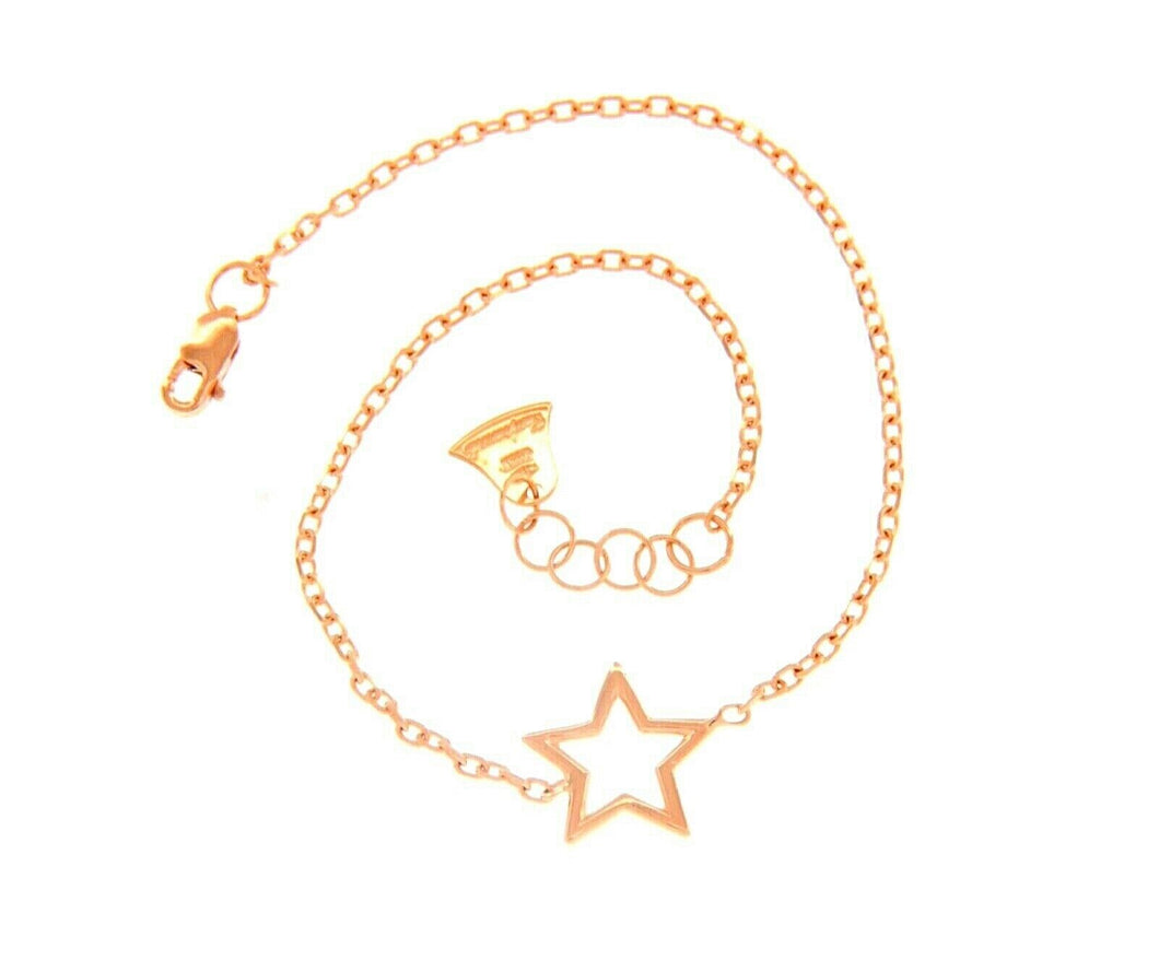 18k rose gold bracelet 10mm central star, rolo 1mm oval chain 18cm 7.1