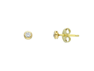 18K YELLOW GOLD BEZEL EARRINGS CUBIC ZIRCONIA, FRAME SOLITAIRE DIAMETER 3.5mm.