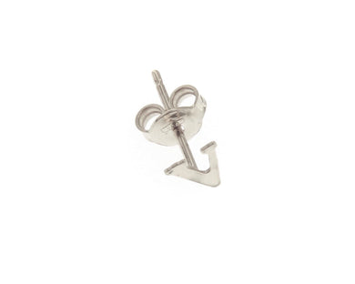 18K WHITE GOLD BUTTON SINGLE EARRING, FLAT SMALL LETTER INITIAL V, 6mm 0.24