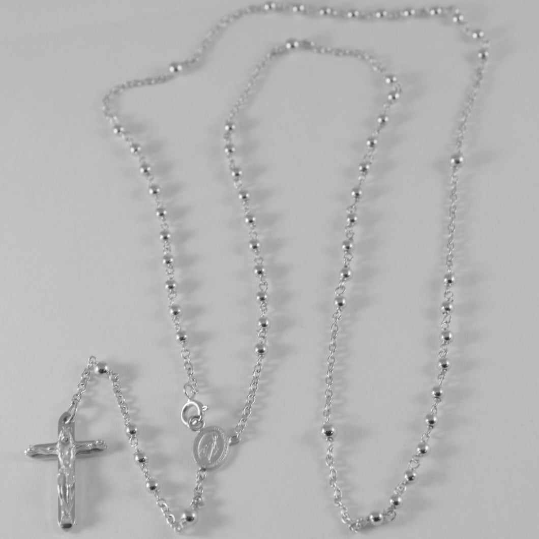 18k white gold rosary necklace miraculous Mary medal & Jesus cross made in Italy.
