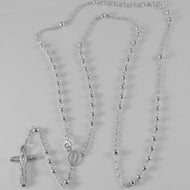 18k white gold rosary necklace miraculous Mary medal & Jesus cross made in Italy.