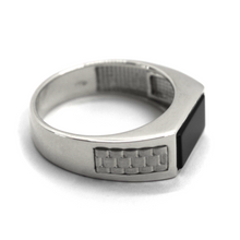 Load image into Gallery viewer, 18K WHITE GOLD MAN BAND 6mm THICK RING MODERN SQUARED RECTANGULAR BLACK ONYX.
