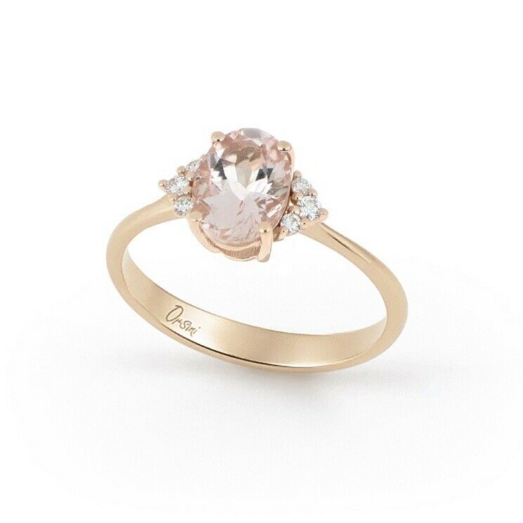 SOLID 18K ROSE GOLD ORSINI RING WITH CENTRAL OVAL MORGANITE AND DIAMONDS