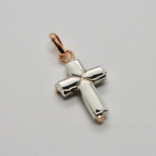 Load image into Gallery viewer, 18k white and pink rose gold cross stylized very luster made in italy 1 inches

