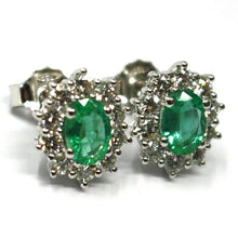 Load image into Gallery viewer, 18k white gold earrings, flower, oval emeralds 1.16 &amp; diamonds frame 1.12 carats

