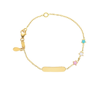 Load image into Gallery viewer, 18k yellow gold kid child girl baby bracelet enamel 3 stars and plate rolo chain.
