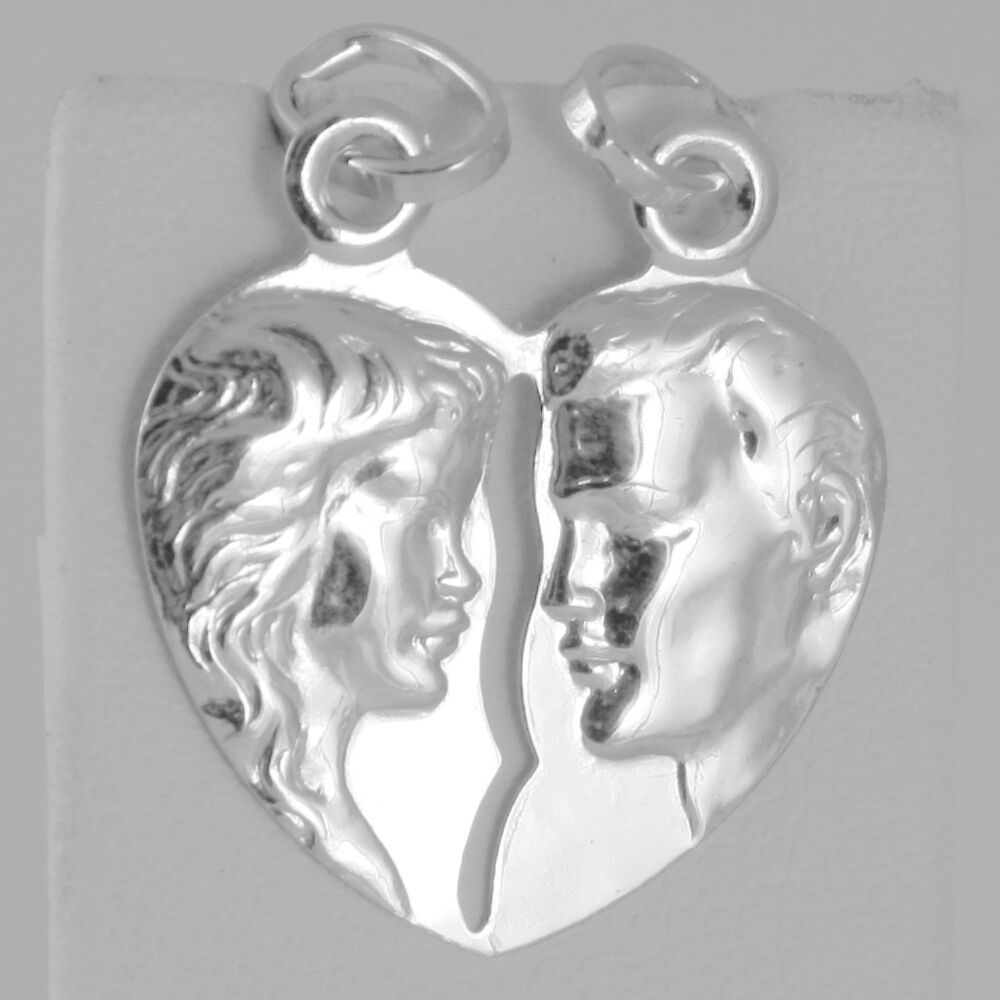 18k white gold double broken heart pendant charm man woman 29 mm made in Italy