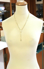 Load image into Gallery viewer, 18k yellow gold Rosary necklace Miraculous Mary medal Jesus Cross 4mm spheres.
